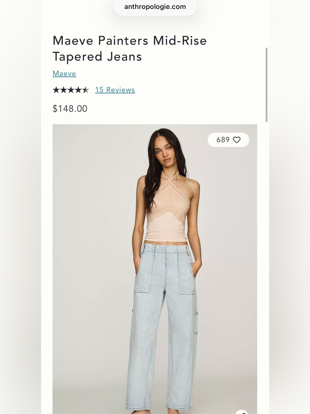 Anthropologie Maeve Painters Mid-Rise Tapered Jeans — Light Blue